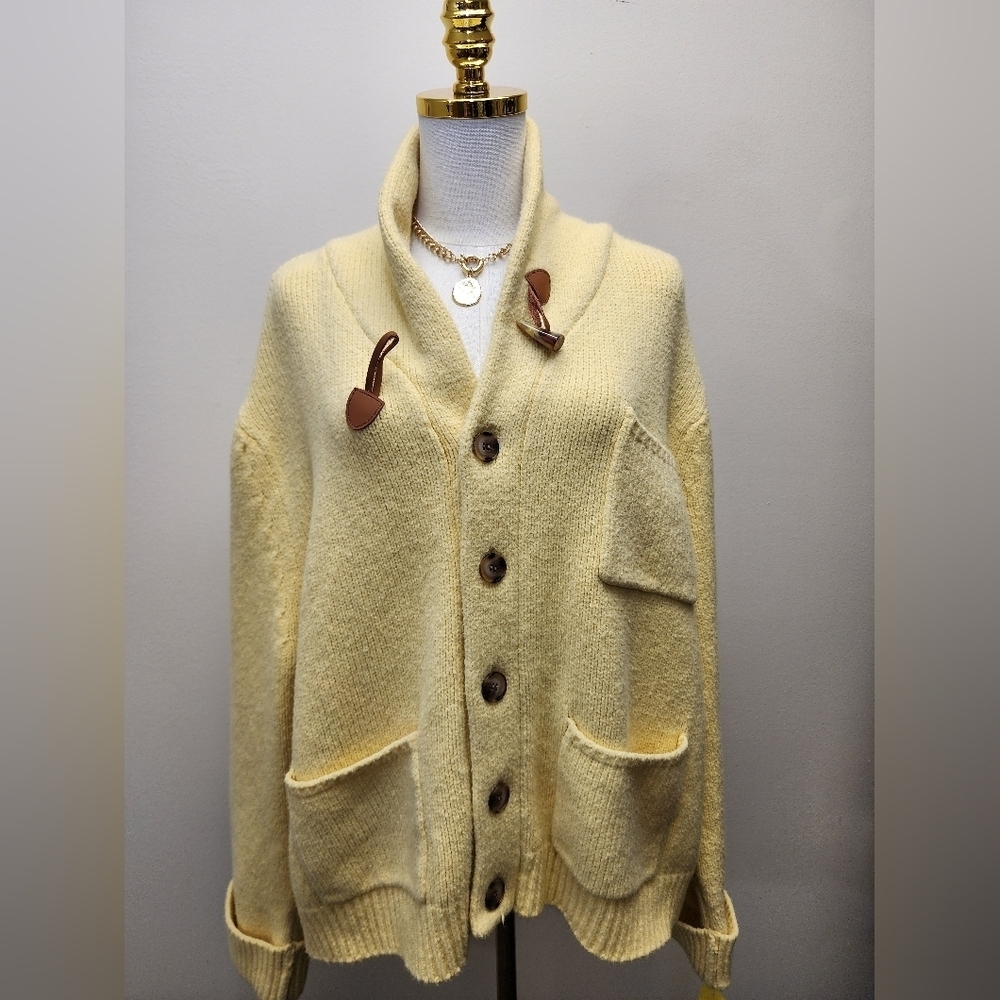 Callahan Shawl Collar Toggle Cardigan Yellow Chunky Knit Sweater Size 1X